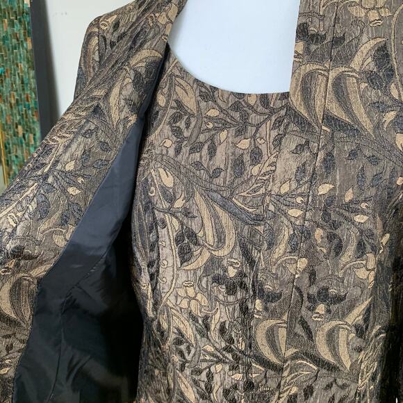 Kasper Size 12 2-Piece Dress Suit w/ Blazer Jacket Floral Jacquard Gold Brown - Picture 5 of 12